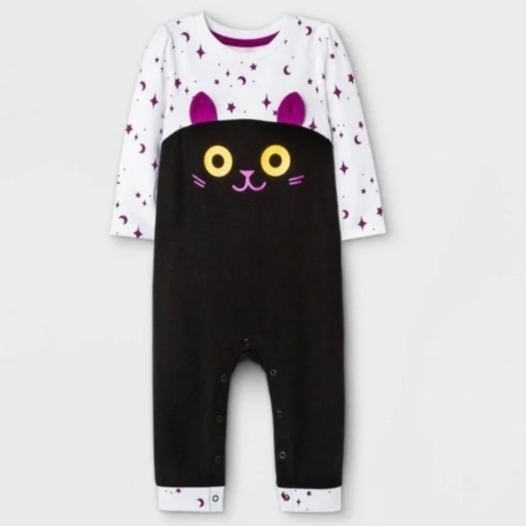 NWT Baby Cat & Jack Black Kitty Halloween Onsie Outfit Frills Cute Infant New - Picture 1 of 5
